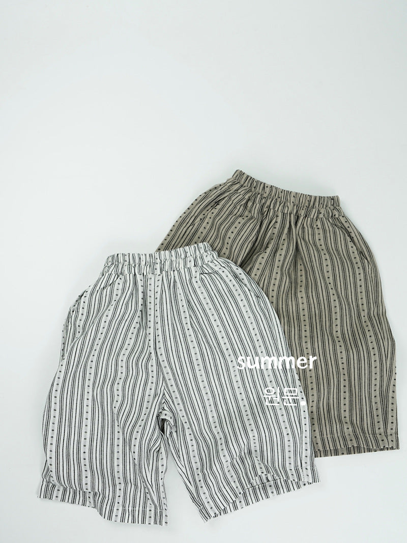 Children's Summer Korean Style Bermuda Shorts Boys Lightweight Striped Cropped Outer Children's Pants