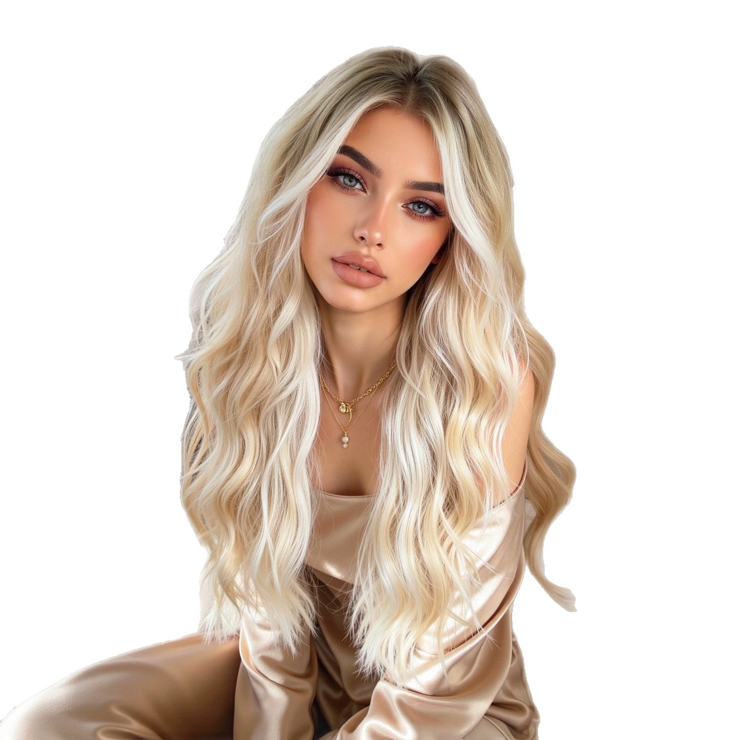 White Gold Color Highlight Big Wave Curly Hair Wig Long Curls