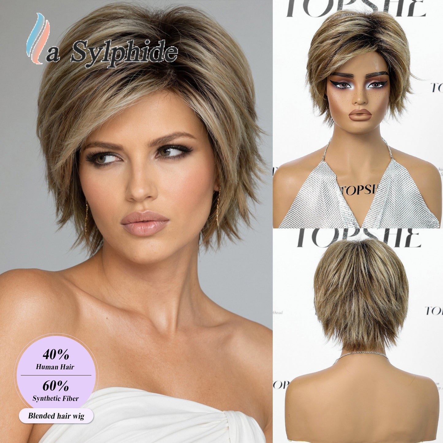 Chemical Fiber Texture Gray White Rose Net Man Wig Short Straight Hair