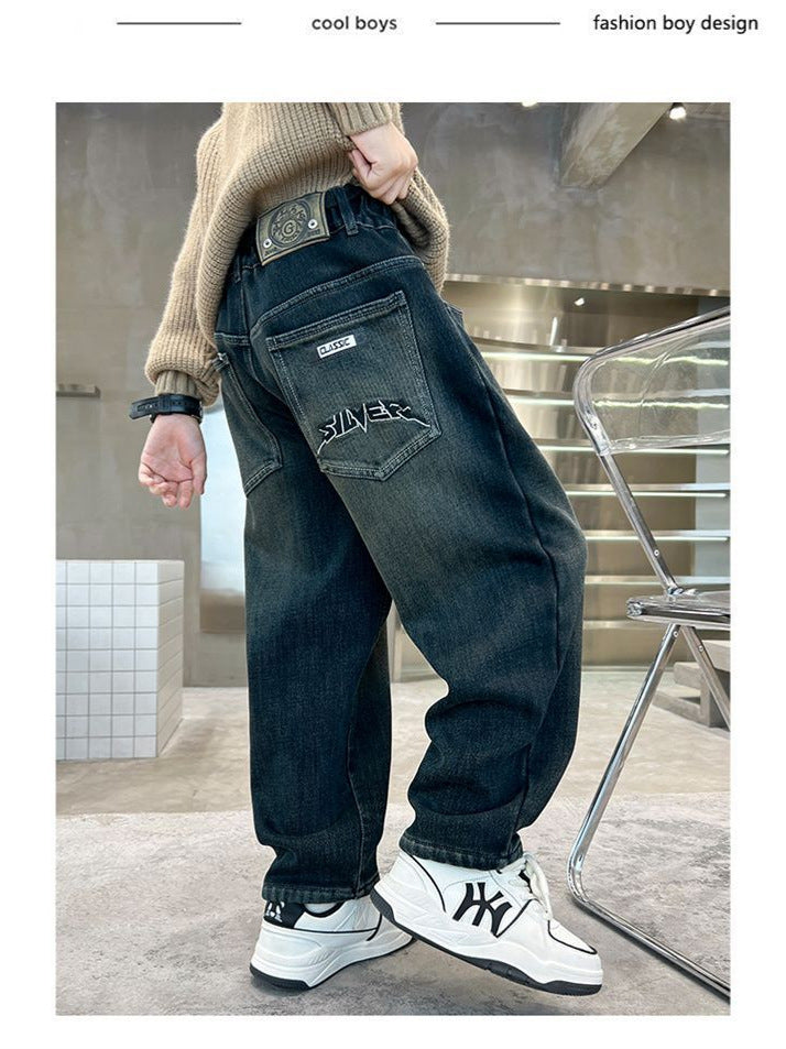 Medium Big Denim Daddy Loose Comfortable Domineering Cool Wild Children's Pants