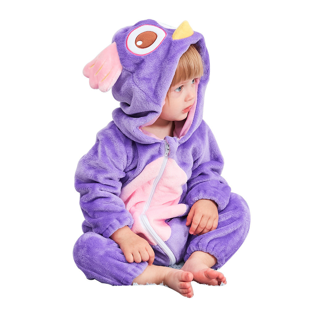 Infant Flannel Animal Jumpsuit Cartoon Hooded Jumpsuit, Climbing Suit