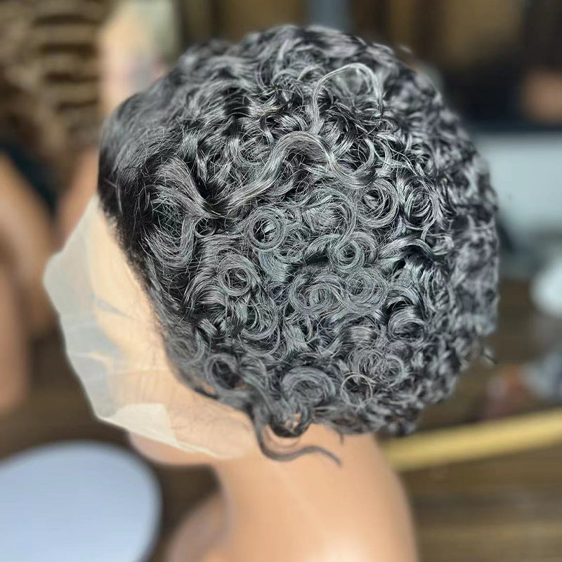 Front Lace Elf Head Cover Short Real Hair Wig