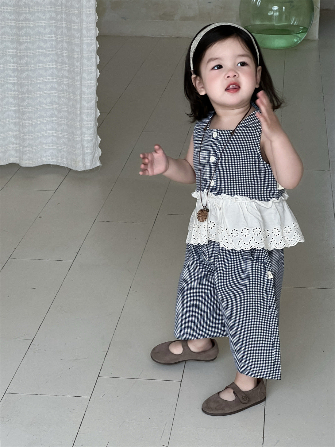 Children's Summer Plaid Thin Korean Style Clothing Children's Suit