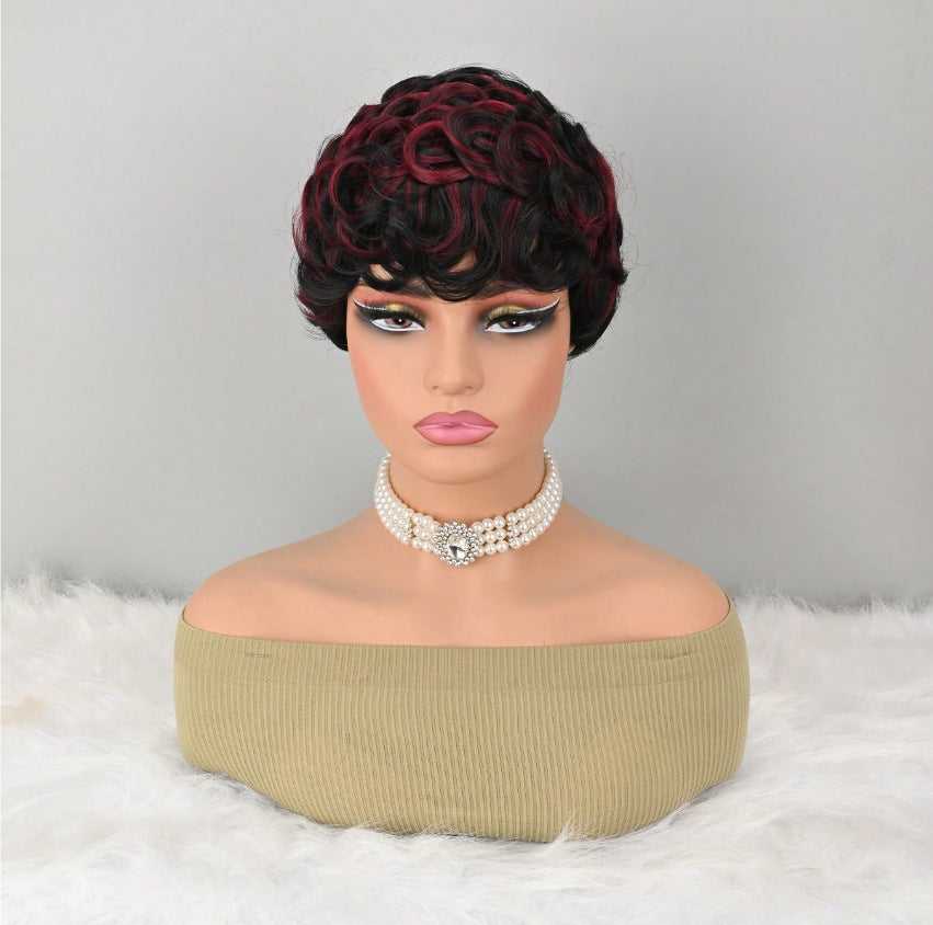 Women's African Roll Synthetic Wigs Rose Net Wig Short Curly Hair