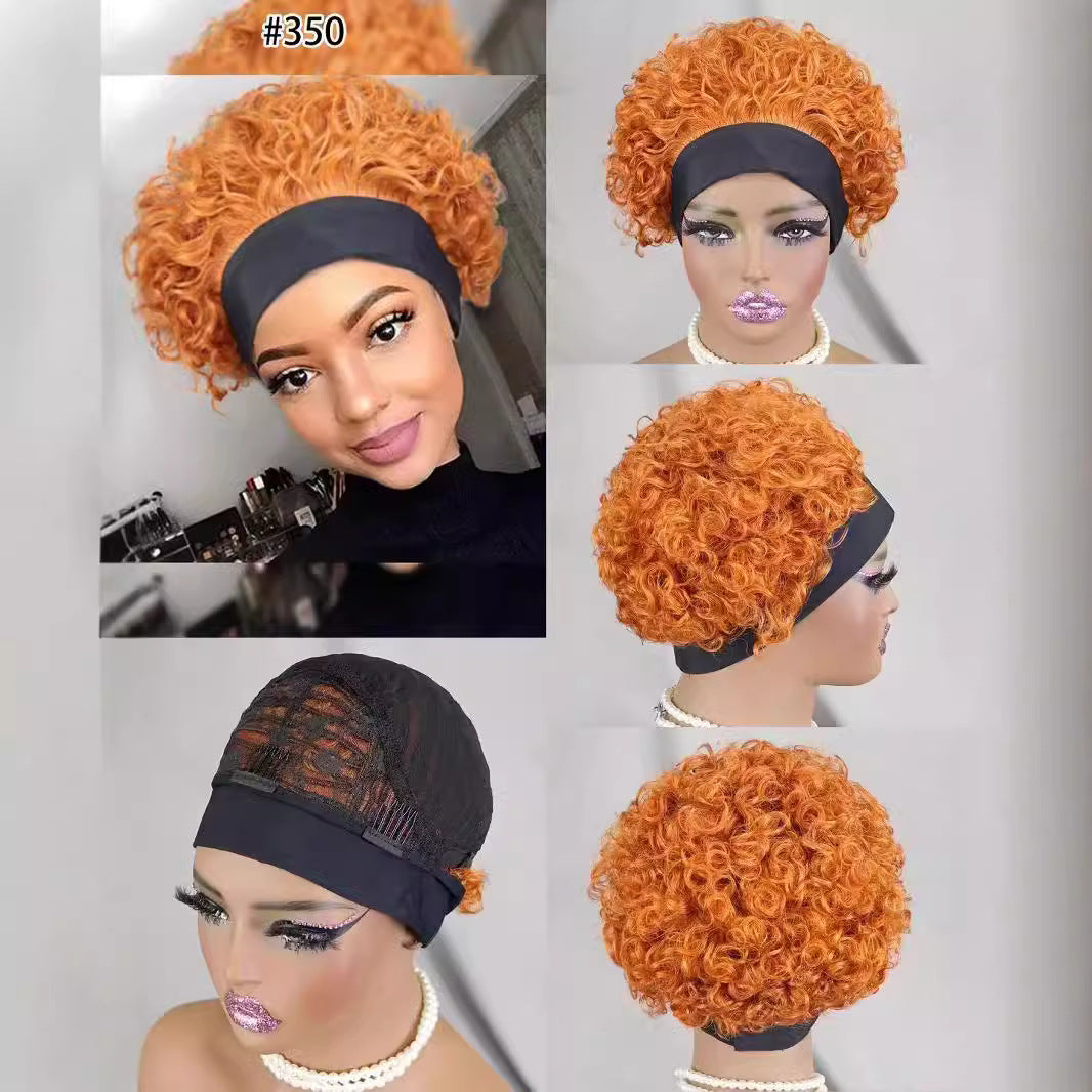 Classy Cool Human Headband Short Curl Real Hair Wig