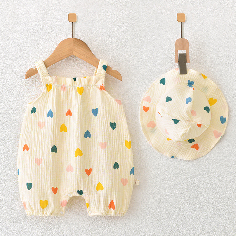 Pure Cotton Yarn Cloth Summer Thin Romper Clothes Breathable Born Jumpsuit, Climbing Suit