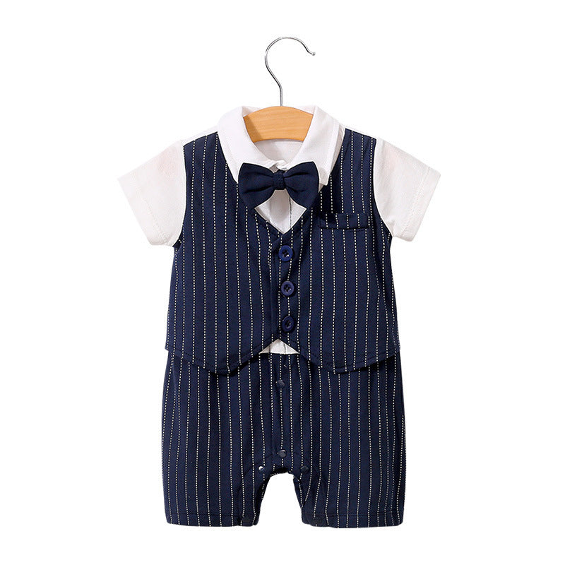 Children's Class Clothes Born One Year Old Gentleman Short Sleeve Rompers Jumpsuit, Climbing Suit