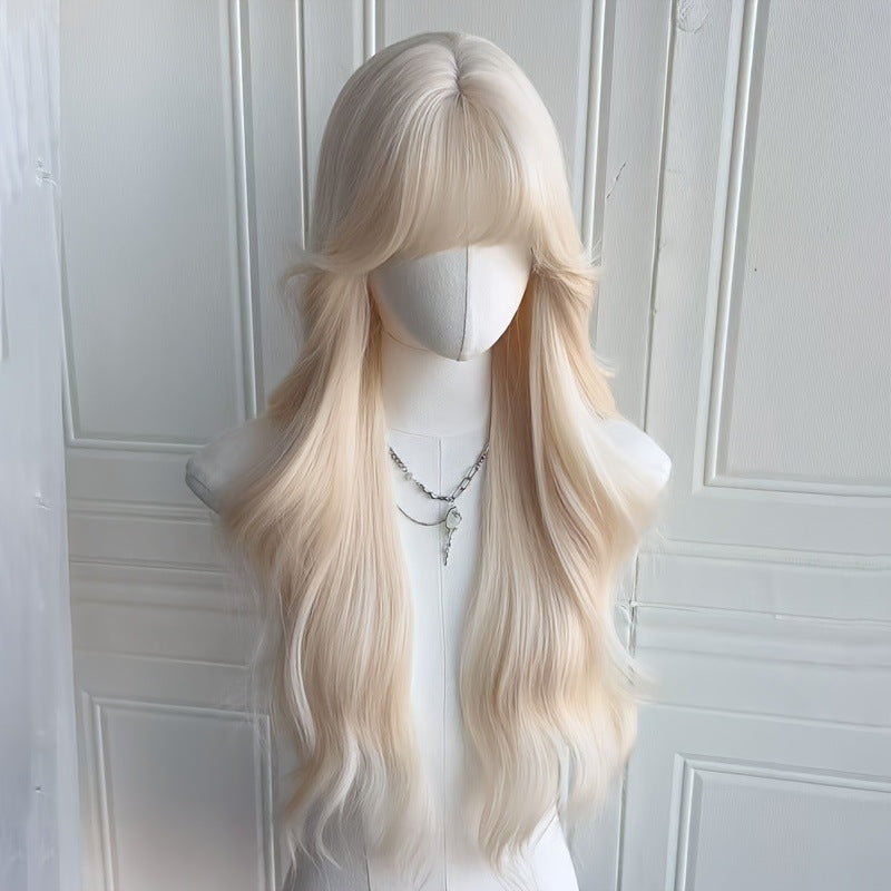 Female White Gold Color Big Wave Curly Wig Long Curls