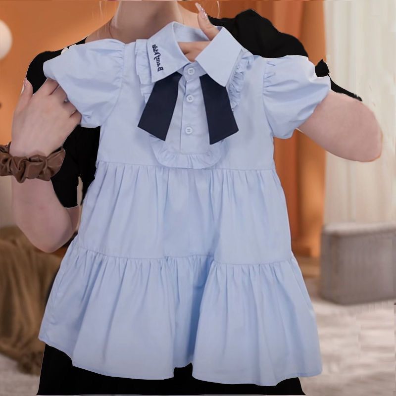 Children's Preppy Style Sailor Collar Princess Short Sleeve Fashionable Children's Dress