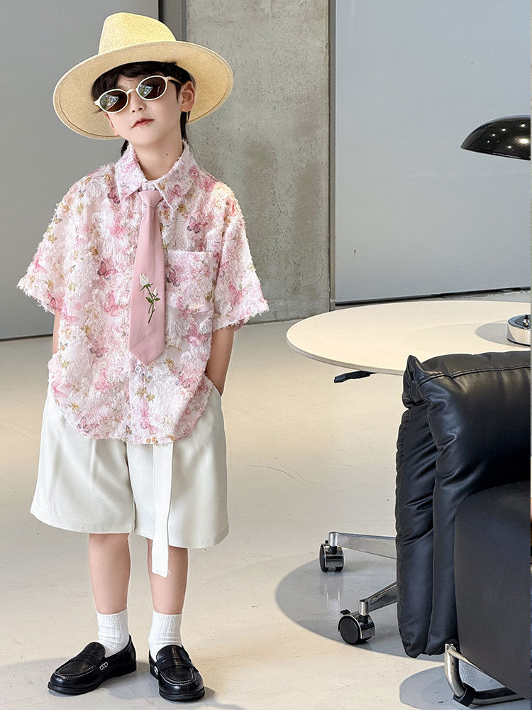 Children's Western Style Fashion Shorts Two-piece Thin Children's Shirt