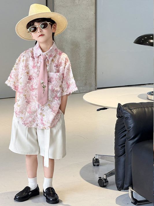 Children's Western Style Fashion Shorts Two-piece Thin Children's Shirt