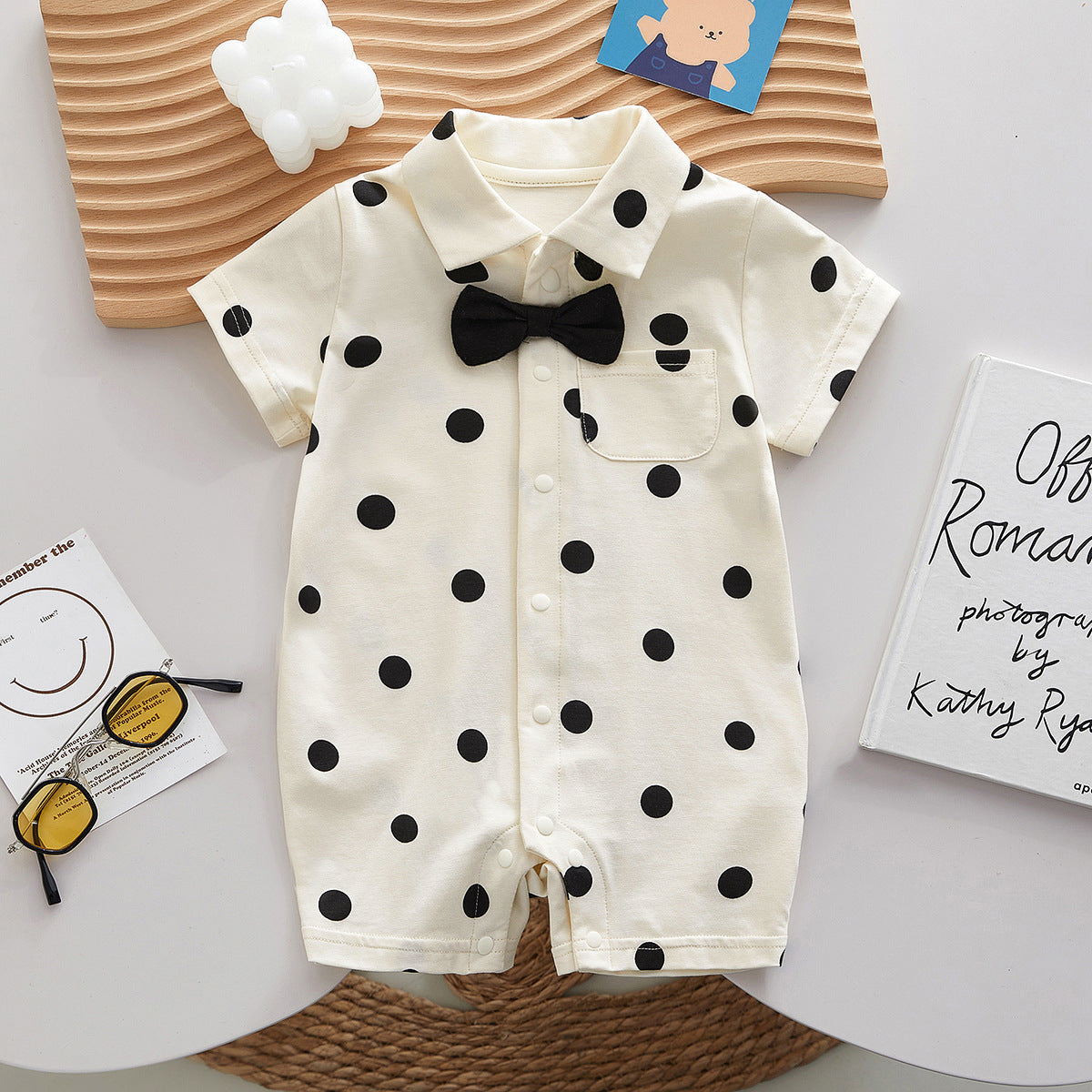 Clothes For Babies Summer Thin Front Buckle Born Polka Jumpsuit, Climbing Suit
