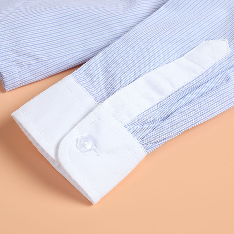 Striped Long-sleeved Cotton White Collar Middle Large Primary School Uniform Children's Shirt