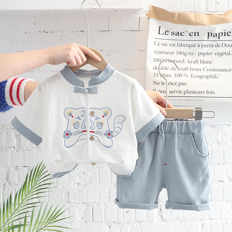 Children's Han Costume Cotton Linen Short Ethnic Clothes National Fashion Tiger Children's Suit