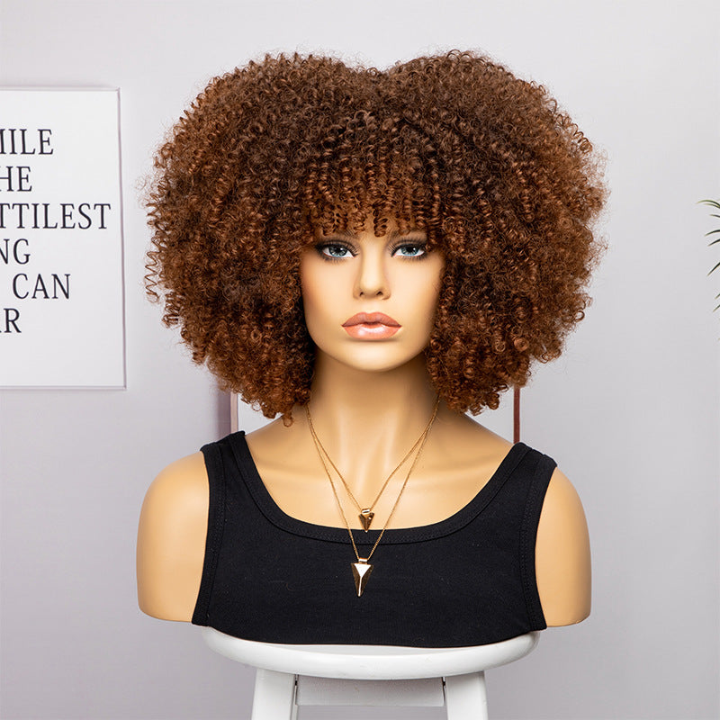 Women's African Fashion Explosion Small Head Cover Wig Short Curly Hair
