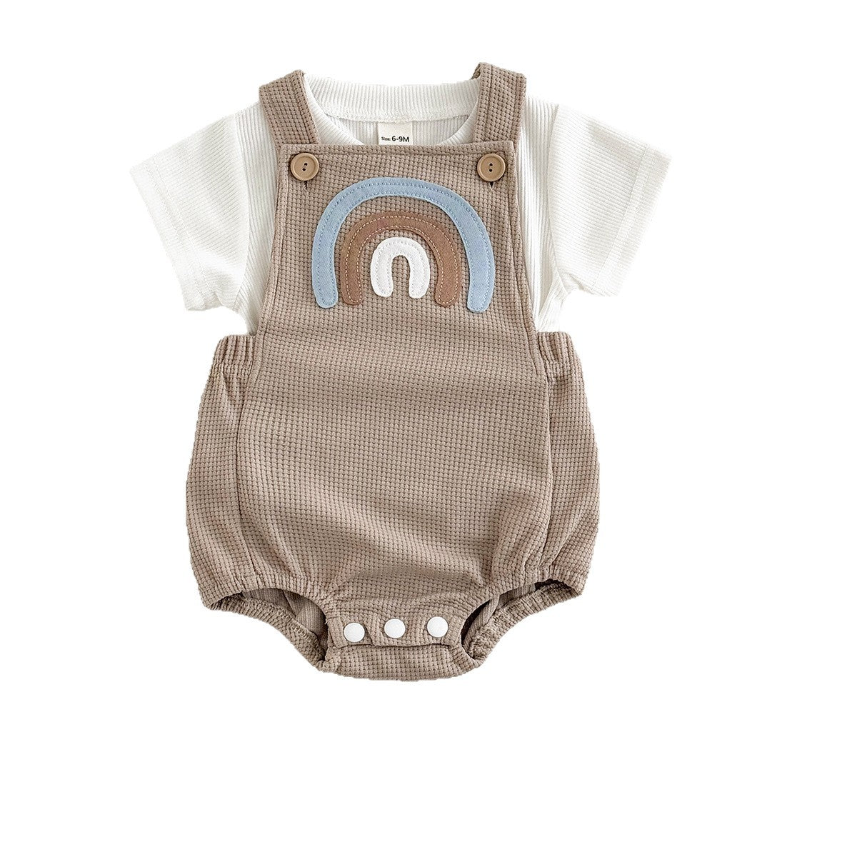 Summer Infant Shoulder Button Rainbow Pattern Jumpsuit Round Neck Thin Jumpsuit, Climbing Suit