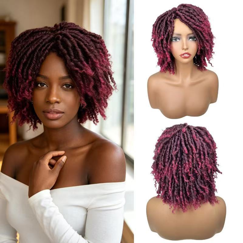 Dreadlocks Female Black Roll Full Top Wig Short Curly Hair