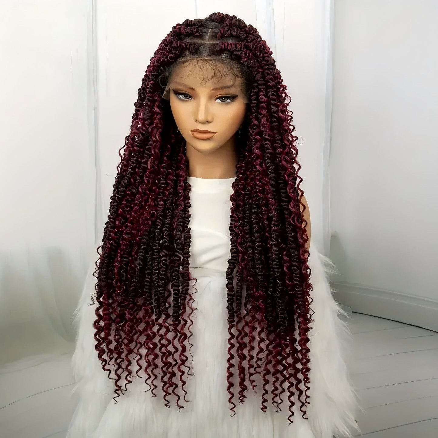 Hand-woven Full Lace Double Strand Fly Wig Long Curls
