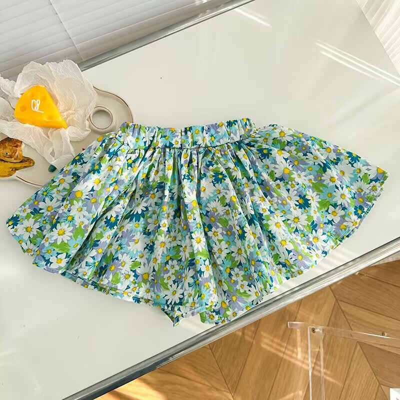 Summer Small Floral Culottes Soft Breathable Cotton Shorts Fashionable Children's Pants