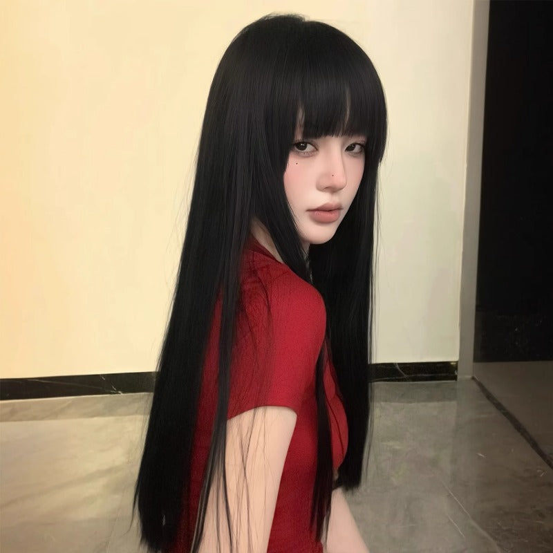 Black Female Bangs Fluffy Natural Daily Full Long Straight Wig