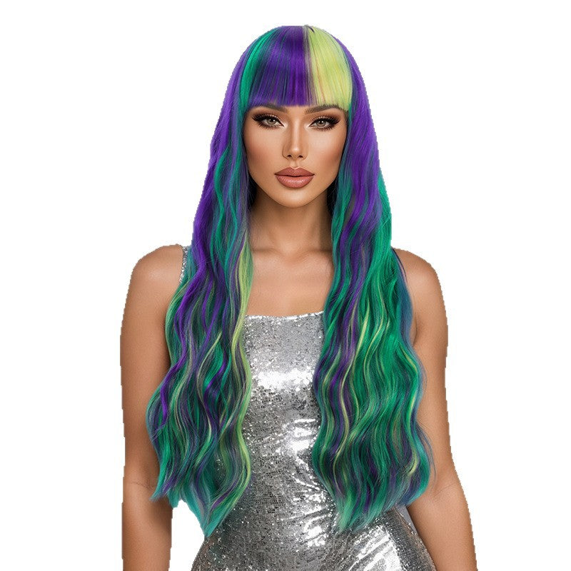 Gradient Color Straight Bangs Anime Corn Curler Female Wig Long Curls