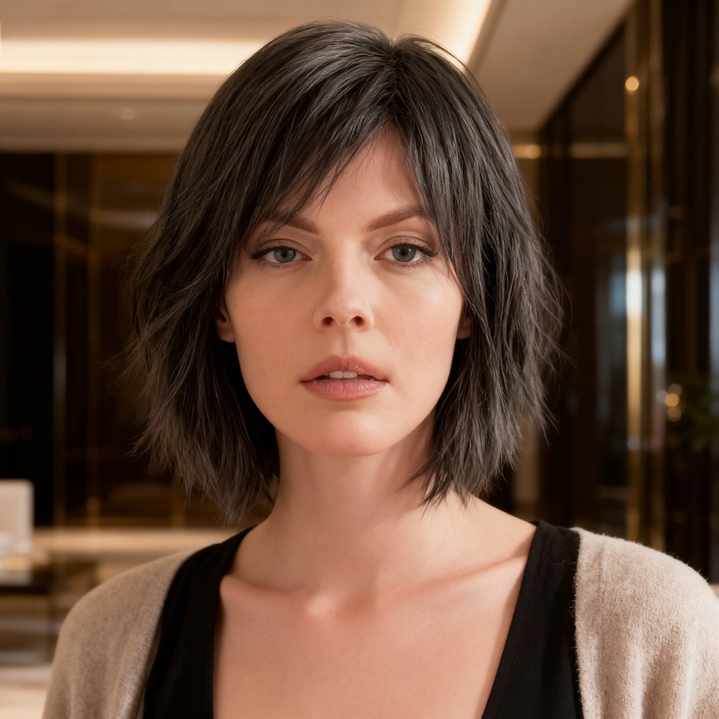 Female Partial Gradient White Gold Color Wig Short Curly Hair