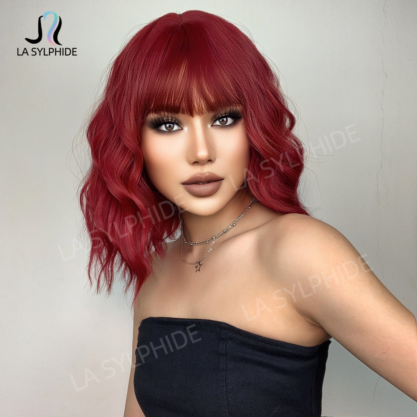 Women's Mechanism Fiber Head Cover Air Bangs Red Wig Short Curly Hair