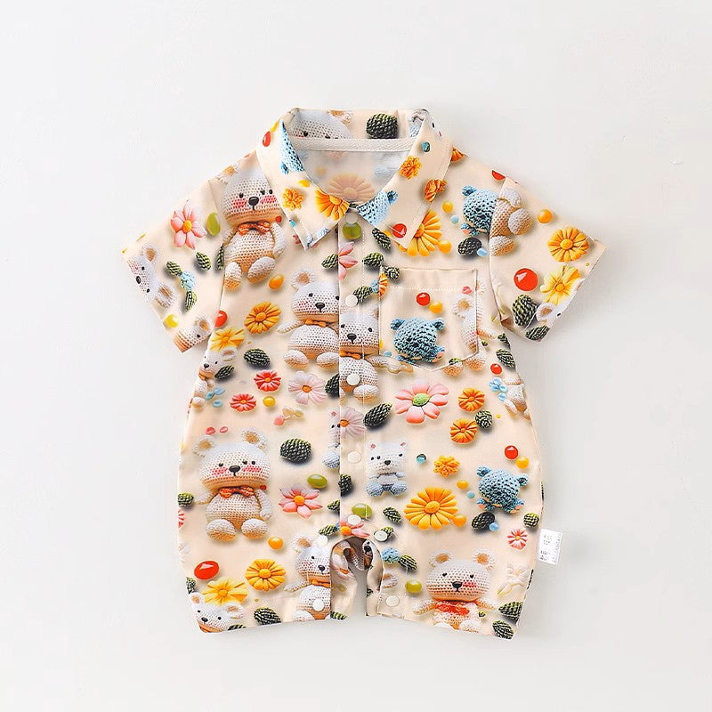 Women's & Men's For Babies Summer Thin Clothing Short Sleeve Western Style Beach Jumpsuit, Climbing Suit