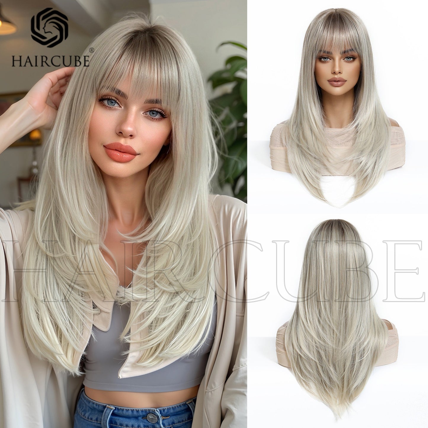 Hair Layered Mechanism Wine Red Festival Atmosphere Long Straight Wig