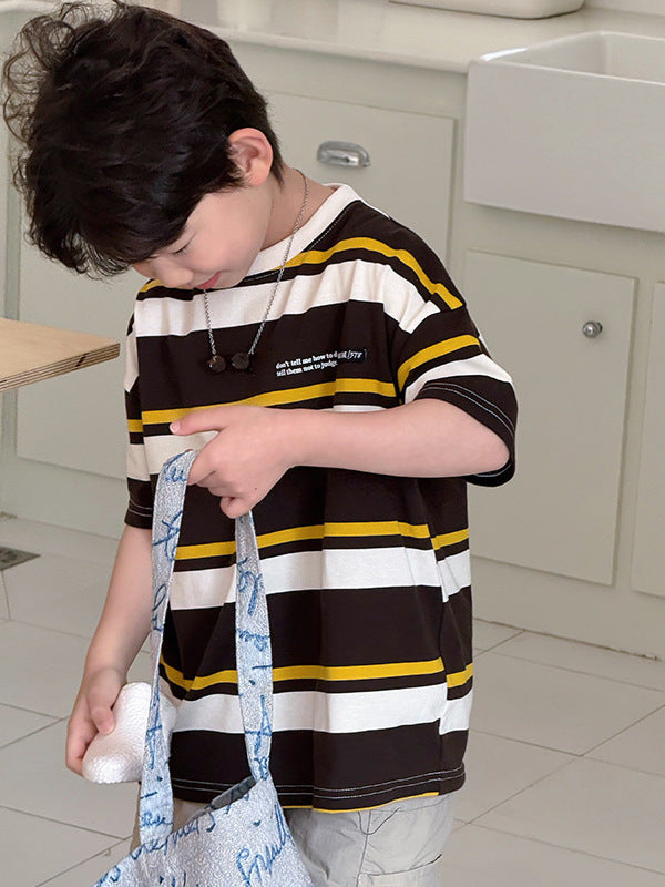 Children's Clothing Style Stripe Short-sleeved Spring Clothes Boys Medium Big Casual Children's T-shirt