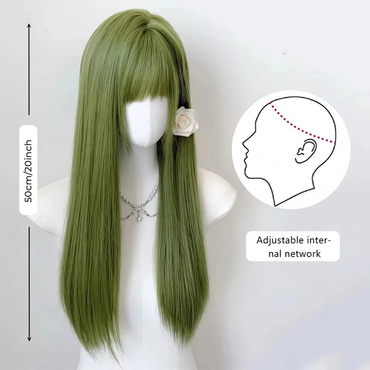 Women's Fruit Green Style Shoot Mori Daily Long Straight Wig