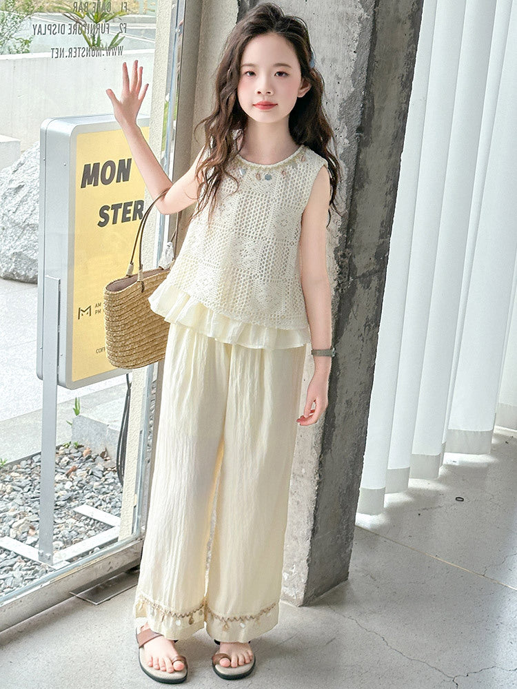 Children's Western Style Fashion Vest Wide Leg Pants Two-piece Children's Suit