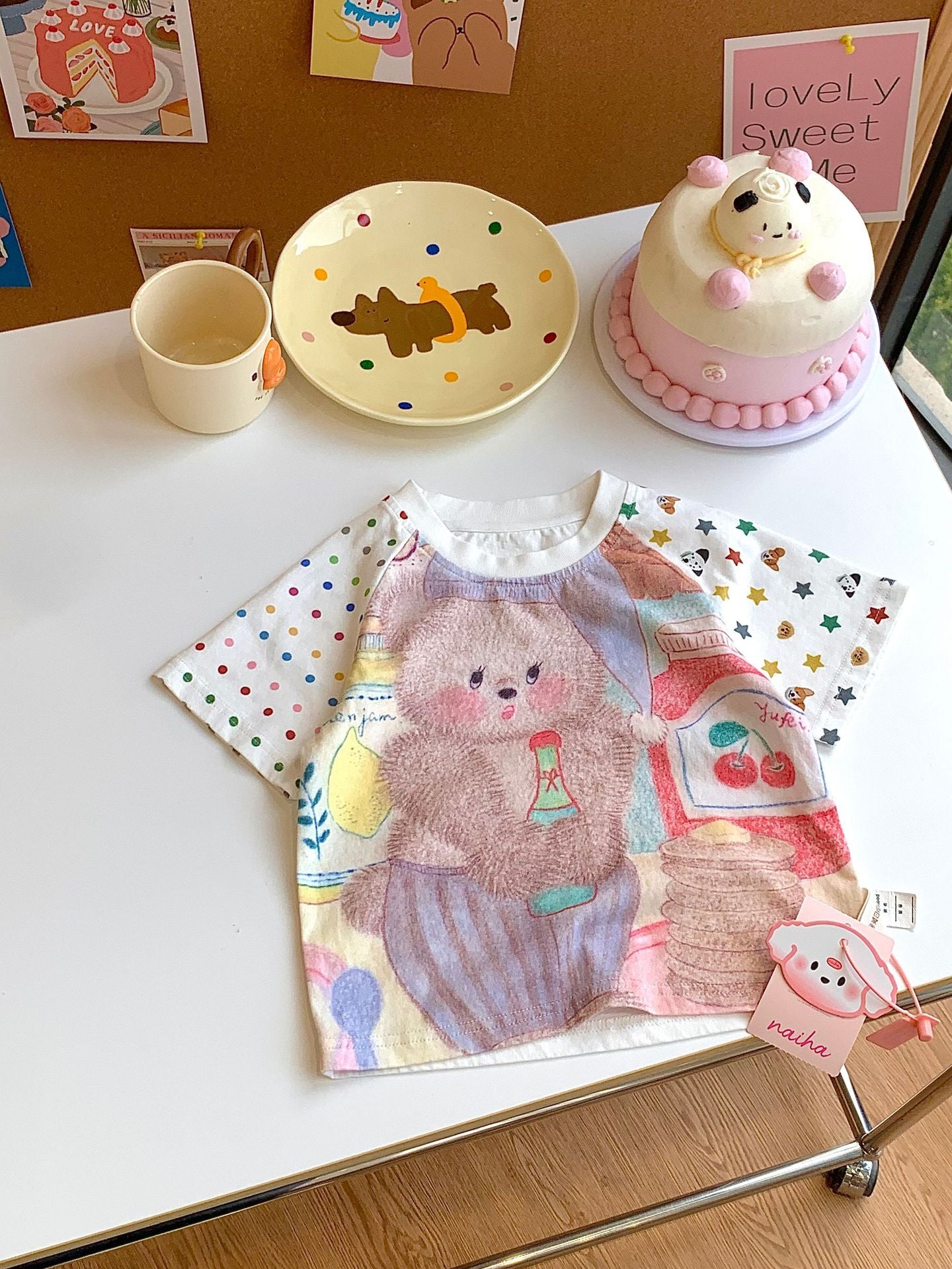 Children's Korean Style Bear Iti Color Matching Cute Children's T-shirt