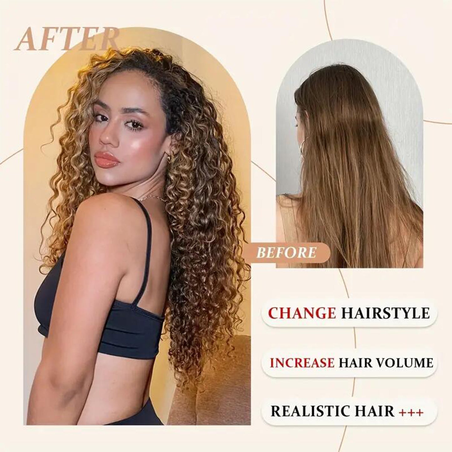 Women's Long Curly Hair Clip-on Natural Fashion Black Small Wig