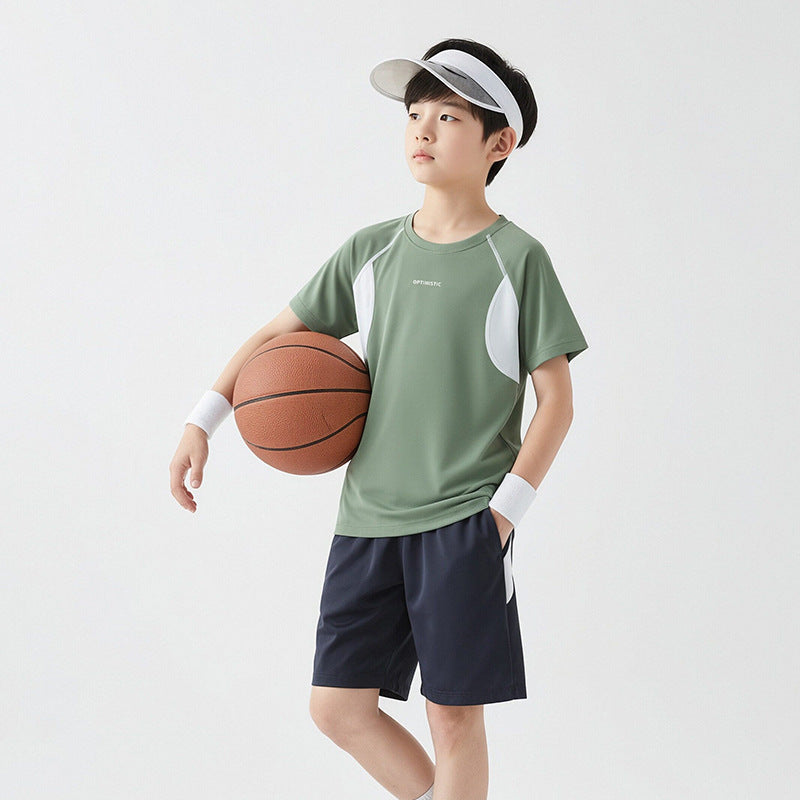 Summer Thin Breathable Class Sports Top Stitching Cool Sense Moisture Children's T-shirt