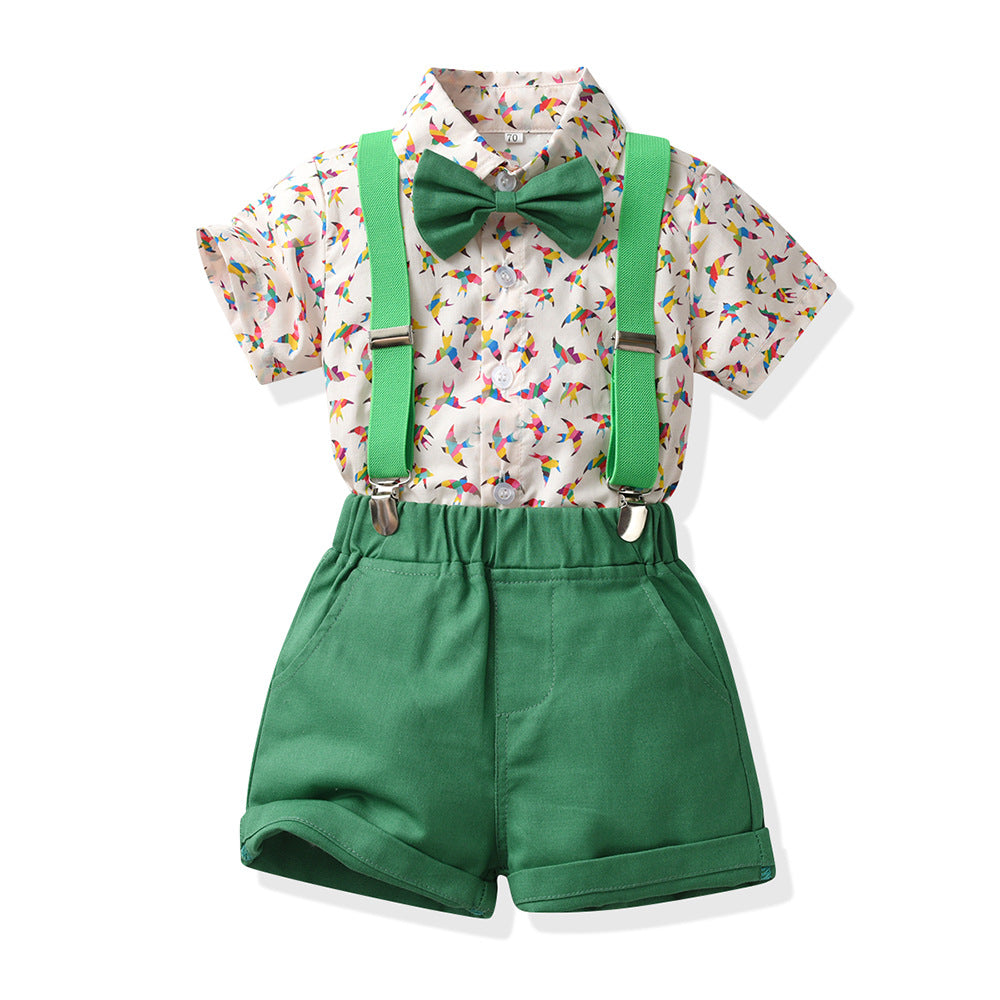 Children's Summer Clothing Short-sleeved Cotton Shirt Suspender Pants One Year Old Children's Suit