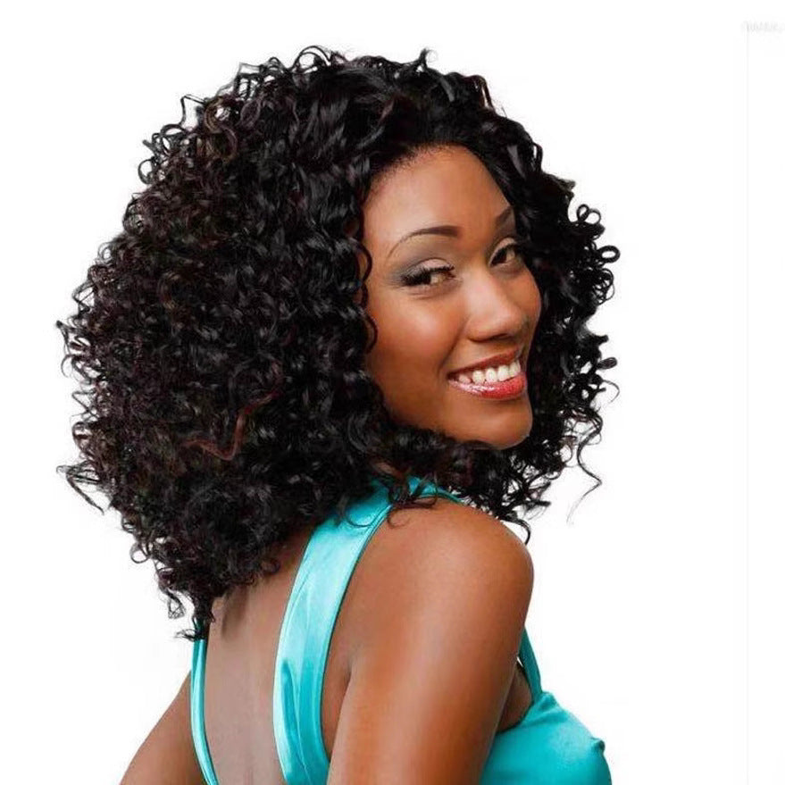 Cover Rose Net Gradient Color Mid-length Chemical Wig Short Curly Hair