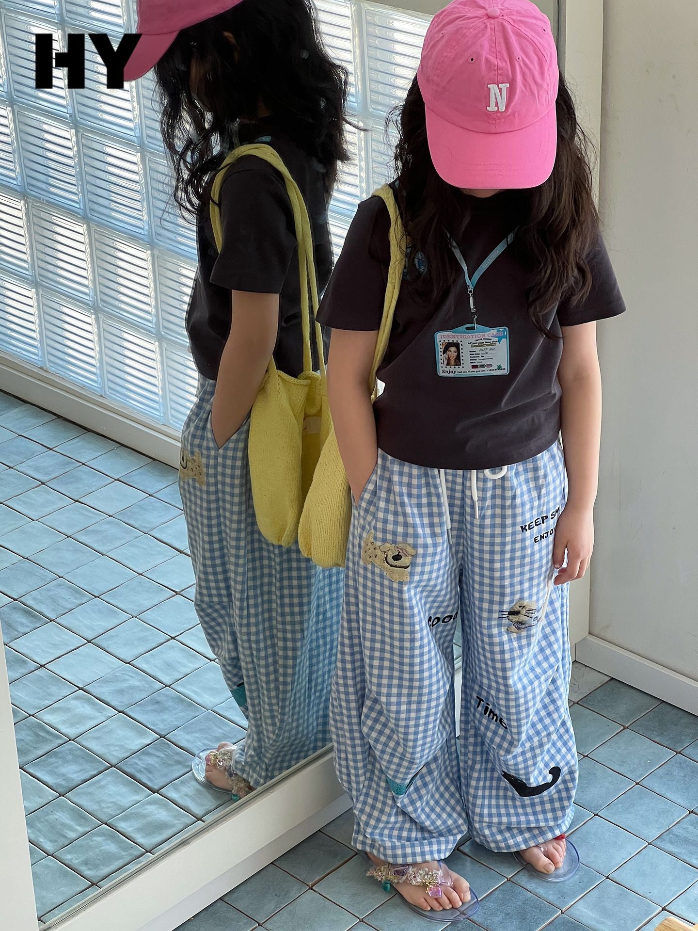 Children's Cartoon Embroidered Beach Loose Middle Straight Children's Pants