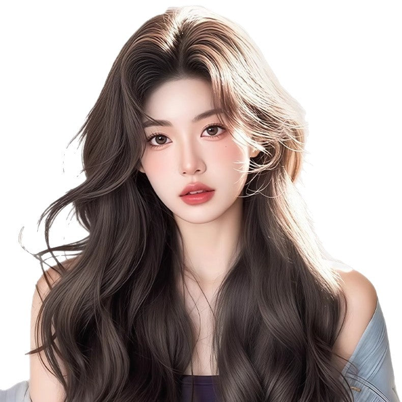 With Real Hair Korean Style Big Wave Wig Long Curls