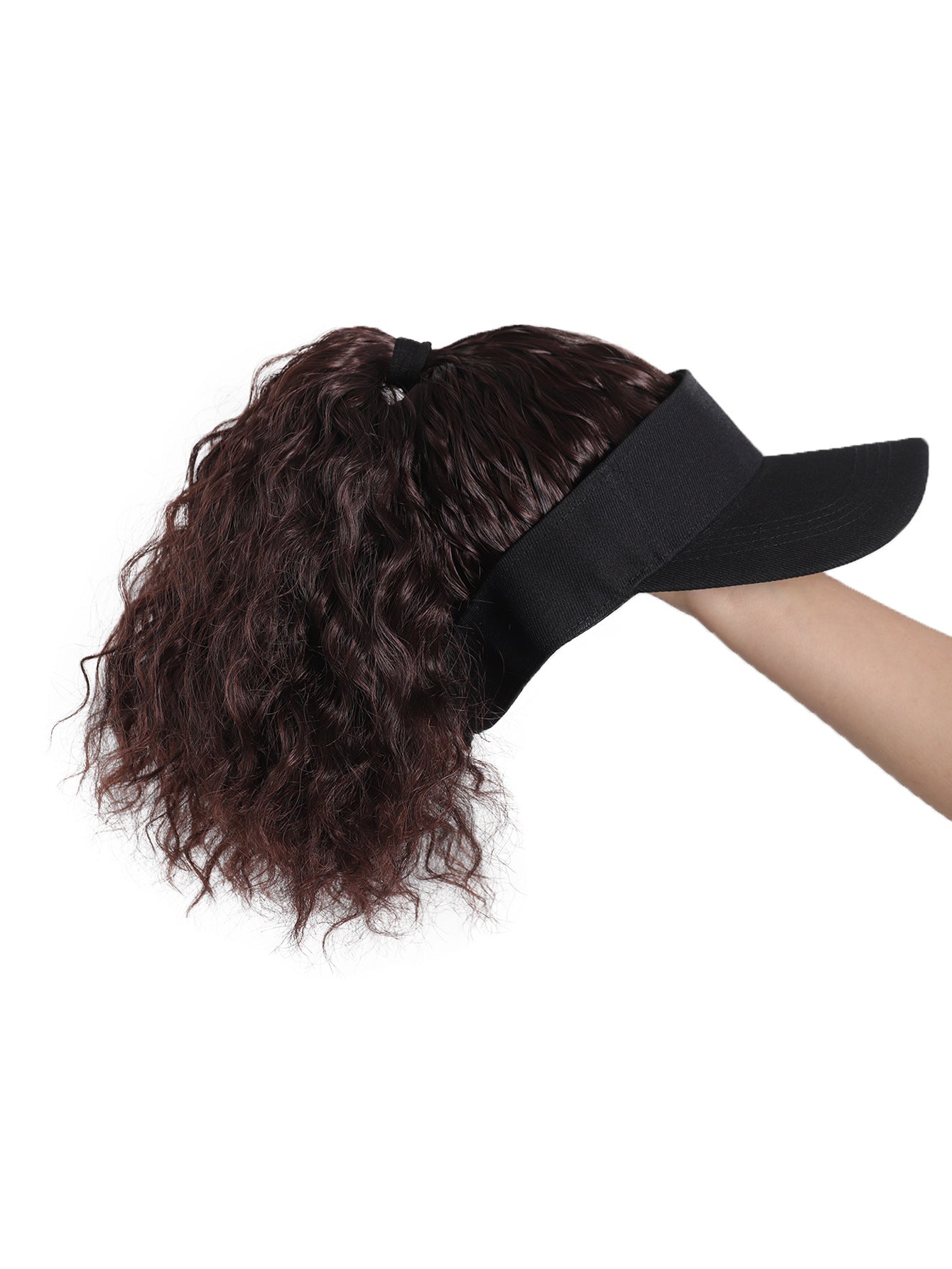 Female Sun Protection Peaked Cap Baseball Solid Color Crownless Wig Short Curly Hair