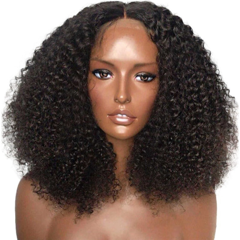Women's African Black Small Volume Medium Long Head Wig Short Curly Hair