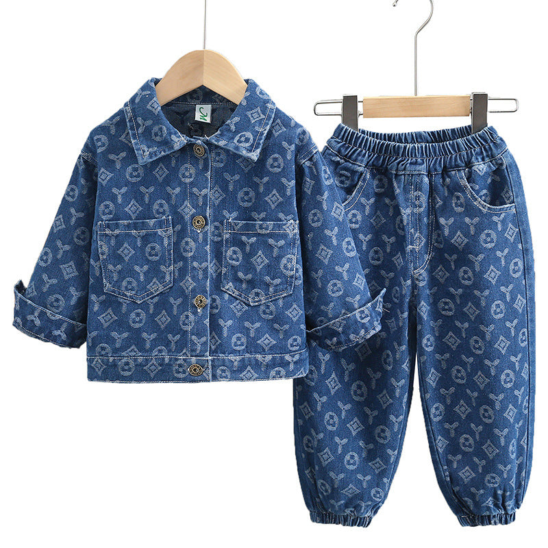 Children's Denim Jacquard Fashion Two-piece Clothing Children's Suit
