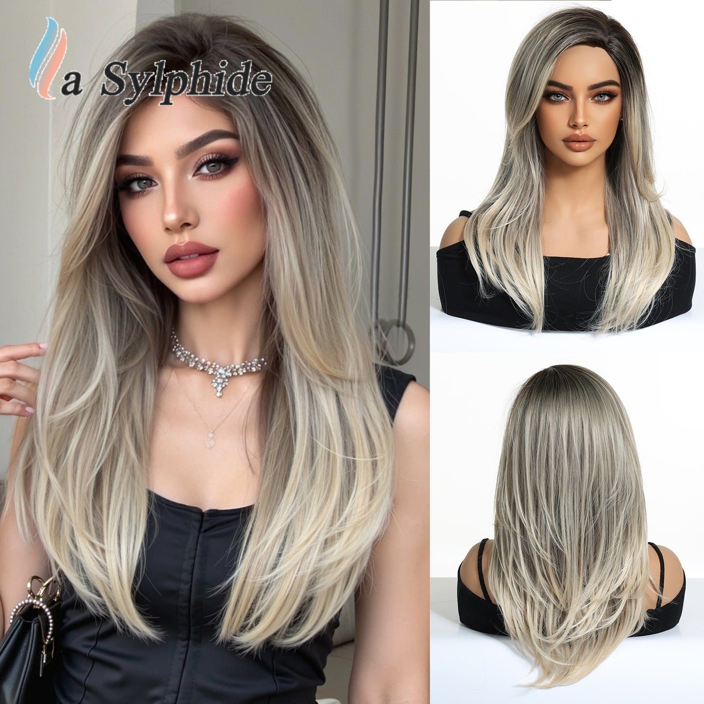 Brown Partial Hair Matte Fiber Age Reducing High Level Collarbone Long Straight Wig