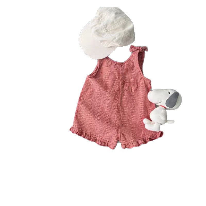Korean Style Summer Cute Lace Washed Cotton Suspender Shorts Vest Children's Pants