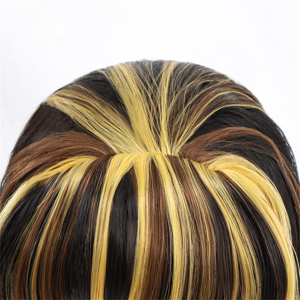 Cardamom Elf High School Cleo Black Yellow Brown Dyed Long Cos Wig