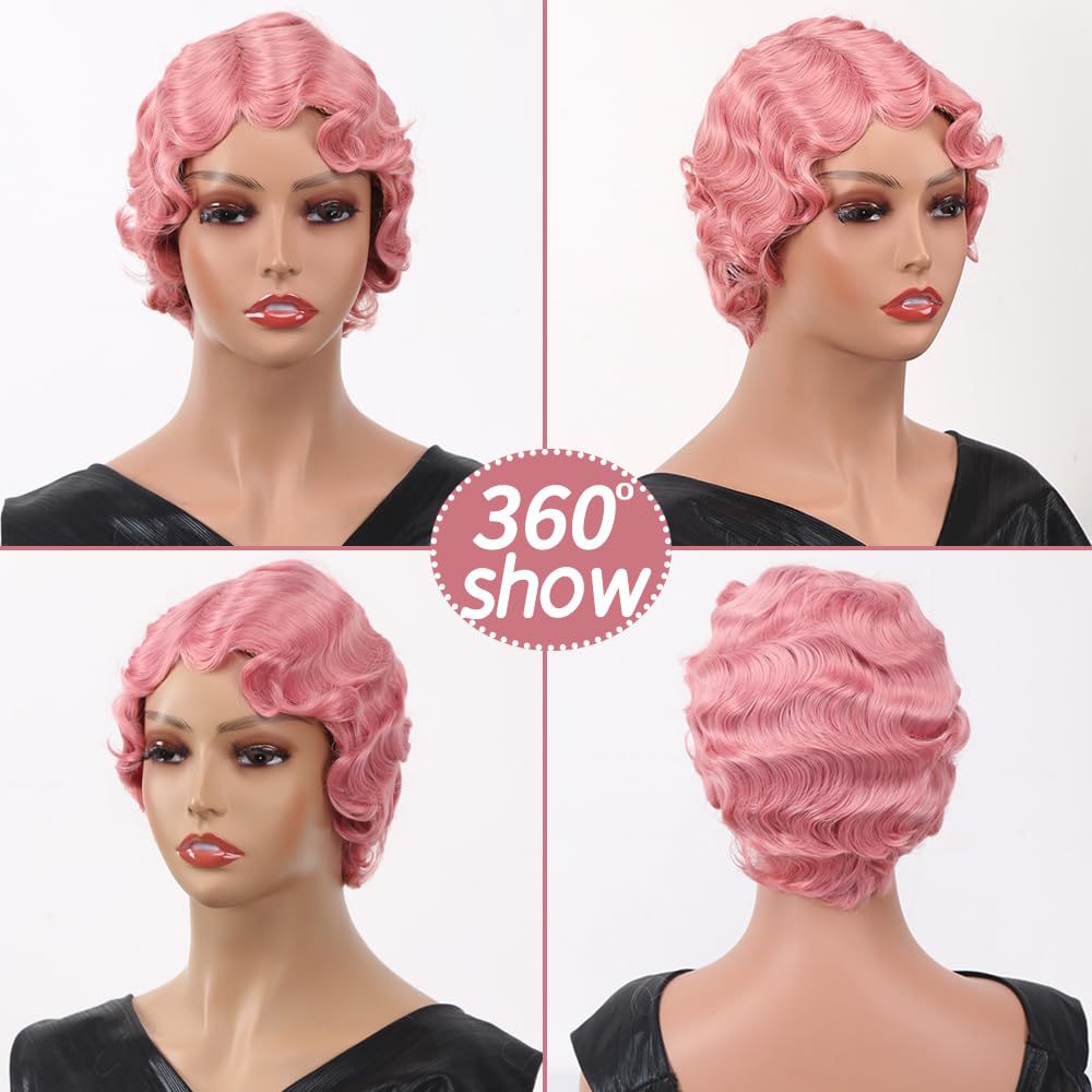 Generation Vintage Hand Push Water Ripple Simulation Wig Short Curly Hair