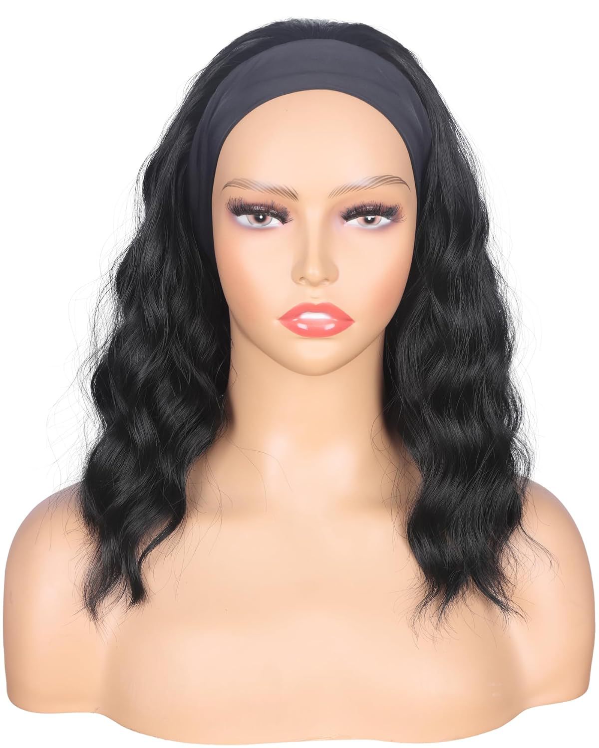Women's Black Ice Ribbon Water Ripple Synthetic Wig Short Curly Hair