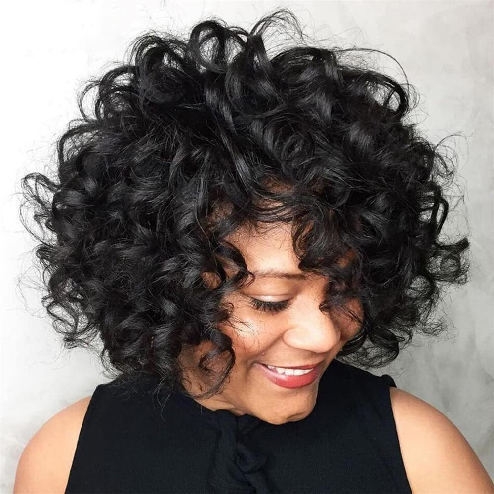 Women's Black Small Volume Face Trimming Chemical Fiber Wig Short Curly Hair