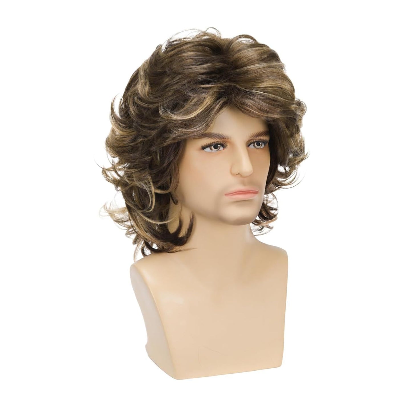 Men's Curly Hair Small Curls Brown Mixed Color Synthetic Men's Wig