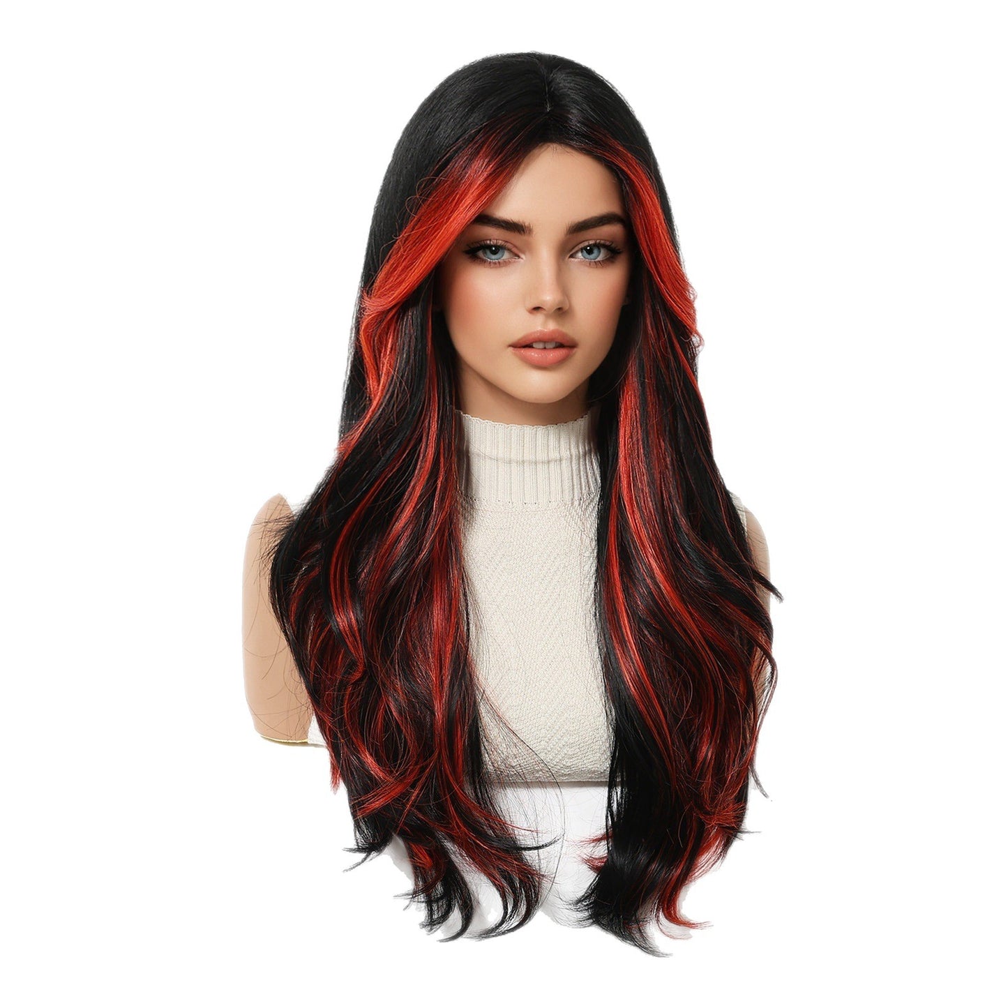 Female Half Halloween Red Highlight Curly Wig Long Curls